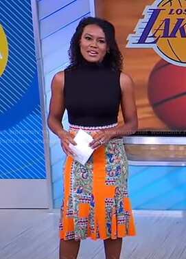 Janai’s orange printed skirt on Good Morning America