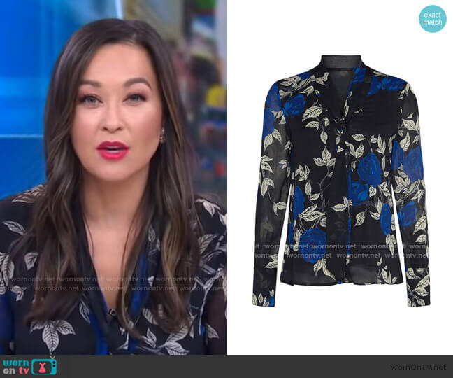 WornOnTV: Eva’s black floral tie neck blouse on Good Morning America ...