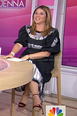 Jenna's black tie dye puff sleeve midi dress on Today