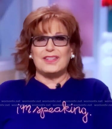 Joy's blue I'm Speaking sweater on The View