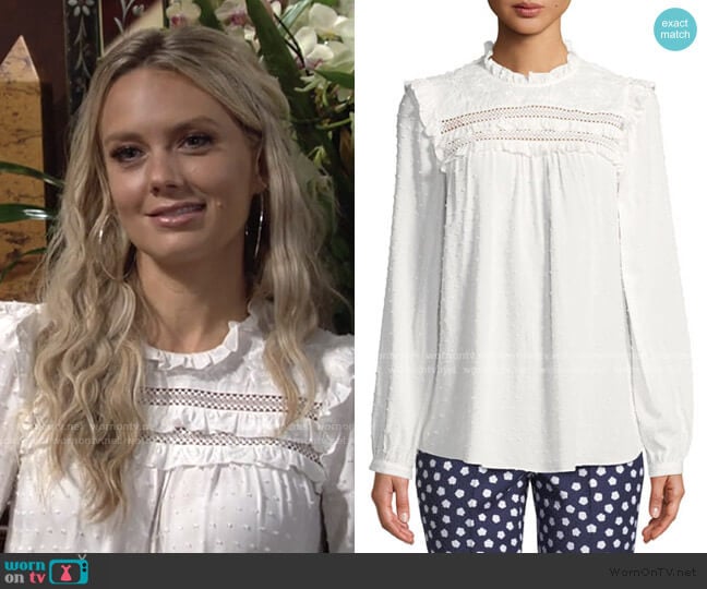 Swiss-Dot Blouse with Ruffled Trim by Kate Spade worn by Abby Newman (Melissa Ordway) on The Young and the Restless