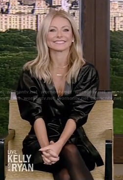 Kelly’s black leather wrap dress on Live with Kelly and Ryan