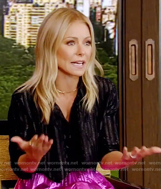 Kelly's black metallic blouse and skirt on Live with Kelly and Ryan