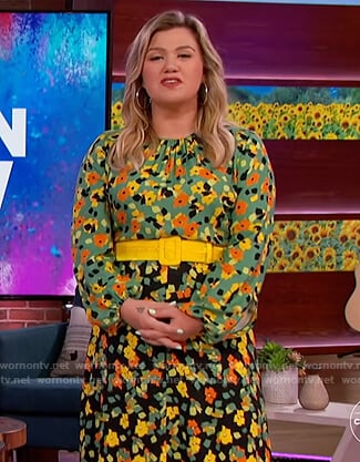 Kelly’s green contrast floral dress on The Kelly Clarkson Show