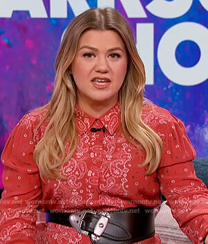 Kelly's red paisley print dress on The Kelly Clarkson Show