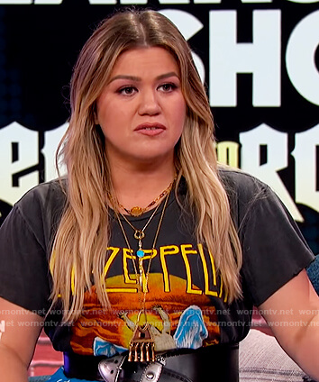 Kelly’s black Led Zeppelin graphic tee on The Kelly Clarkson Show