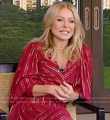 Kelly’s red metallic stripe dress on Live with Kelly and Ryan