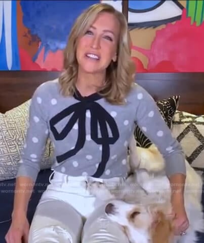 Lara’s grey polka dot sweater with bow on Good Morning America