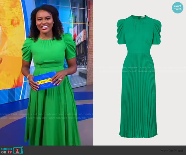 WornOnTV: Janai’s green puff sleeve midi dress on Good Morning America ...