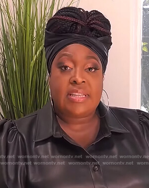 Loni’s black leather shirt on The Real