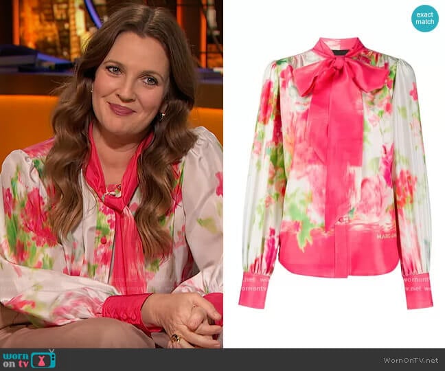 abstract floral print blouse by Marc Jacobs worn by Drew Barrymore on The Drew Barrymore Show