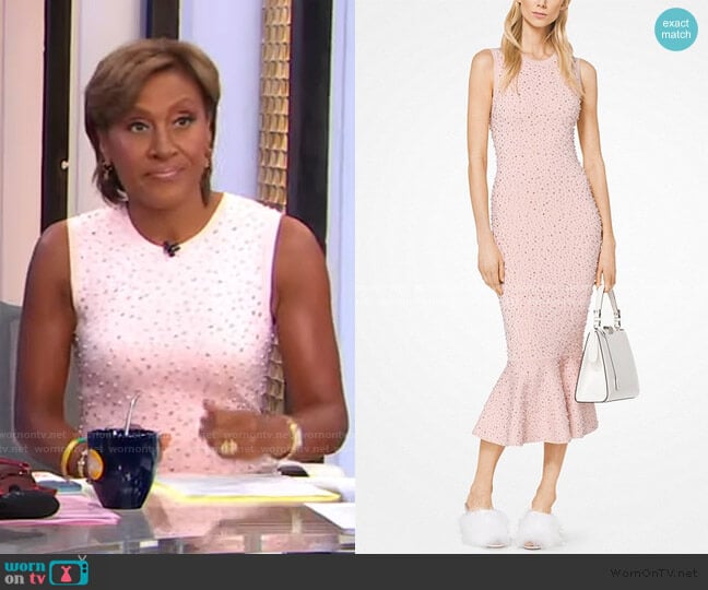 Embroidered Stretch-Viscose Trumpet Dress by Michael Kors worn by Robin Roberts on Good Morning America