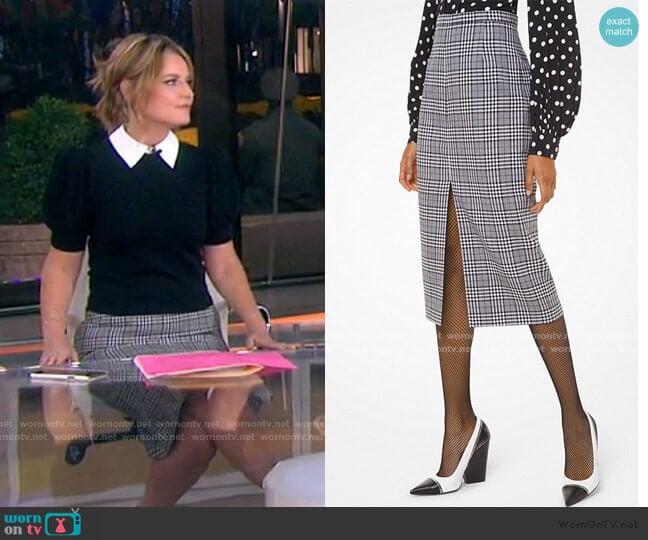 Glen Plaid Wool Slit-Front Pencil Skirt by Michael Kors worn by Savannah Guthrie on Today