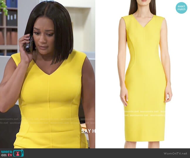 Michael Kors Double-Face Stretch Bouclé Sheath Dress worn by Fatima (Crystal Hayslett) on Tyler Perrys Sistas