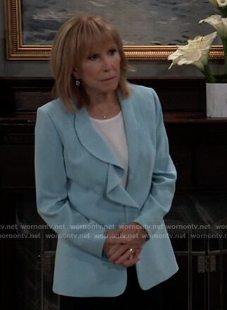 Monica’s blue ruffle lapel blazer on General Hospital