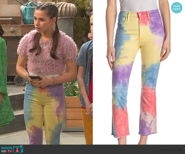 The Hustler Tie-Dye Ankle Cut Jeans by Mother worn by Tess O'Malley (Sky Katz) on Ravens Home