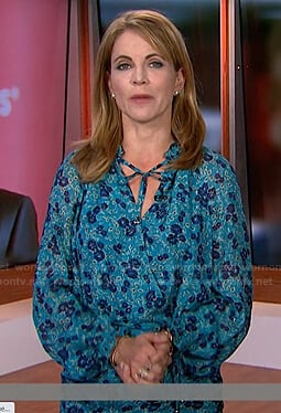 Natalie Morales’s blue floral print tie neck dress on Today