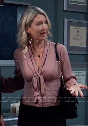 Nina's pink tie neck blouse on General Hospital