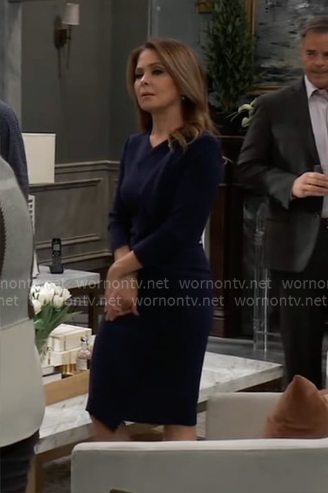 Olivia's navy ruffled dress on General Hospital