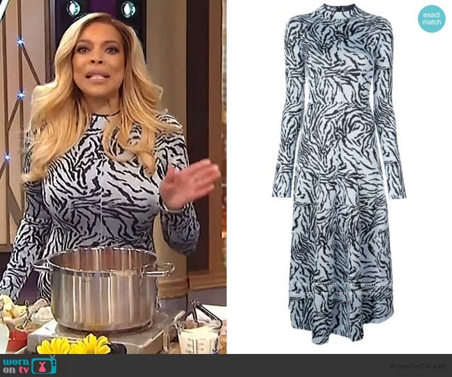 Zebra Jacquard Long Sleeve Dress by Proenza Schouler worn by Wendy Williams on The Wendy Williams Show