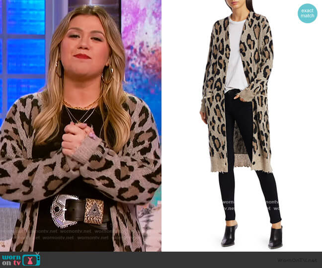 Long Leopard Cashmere Cardigan by R13 worn by Kelly Clarkson  on The Kelly Clarkson Show
