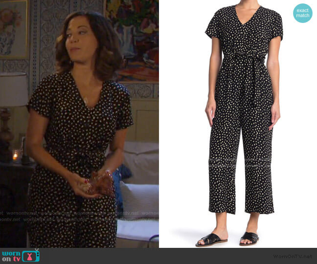 Jet Dotted Crop Leg Jumpsuit by Rails worn by Jan Spears (Heather Lindell) on Days of our Lives