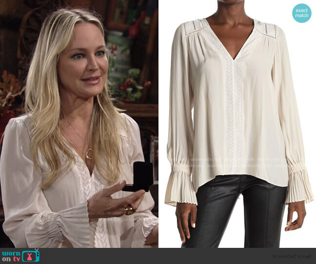 Sumner V-Neck Pleated Cuff Blouse by Ramy Brook worn by Sharon Newman (Sharon Case) on The Young and the Restless