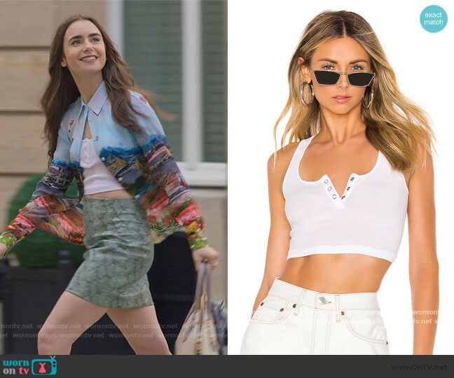 Henley Crop Top by re/done worn by Emily Cooper (Lily Collins) on Emily in Paris