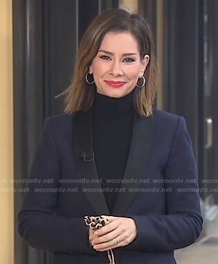 Rebecca’s navy shawl collar blazer on Good Morning America