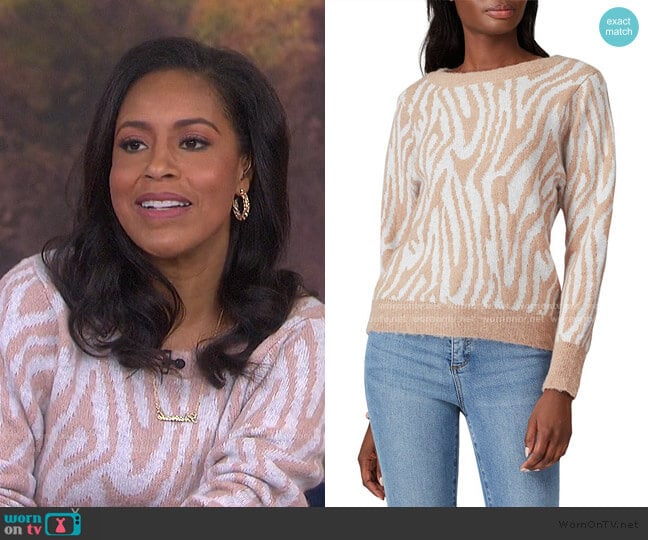 Tiger Stripe Sweater by Rebecca Taylor worn by Sheinelle Jones on Today