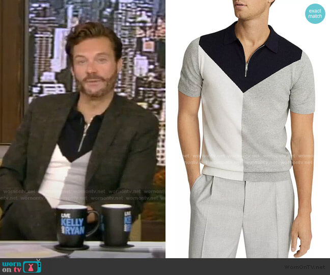 Butler Color Blocked Half Zip Polo by Reiss worn by Ryan Seacrest on Live with Kelly and Ryan