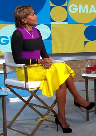 Robin’s purple and yellow colorblock dress on Good Morning America