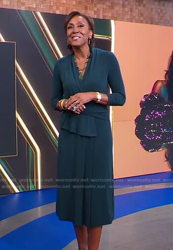 Robin’s green wrap midi dress on Good Morning America