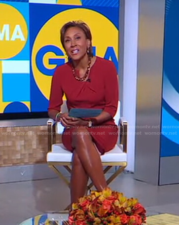Robin’s red twisted neck dress on Good Morning America