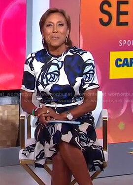 Robin's white and blue rose print dress on Good Morning America