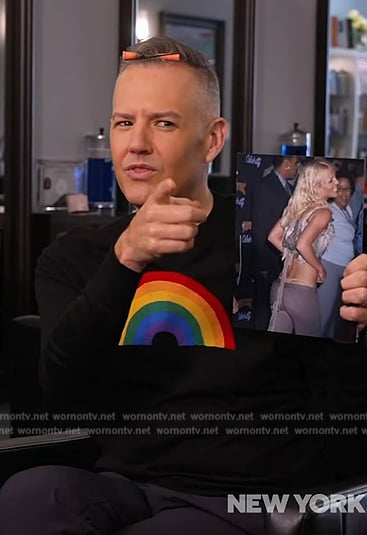 Ross Mathew's black rainbow sweatshirt on The Kelly Clarkson Show