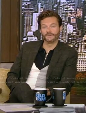 Wornontv Ryan Seacrest S Colorblock Half Zip Polo Shirt On Live With Kelly And Ryan Clothes And Wardrobe From Tv