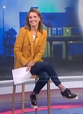 Savannah’s orange double breasted blazer and platform shoes on Today