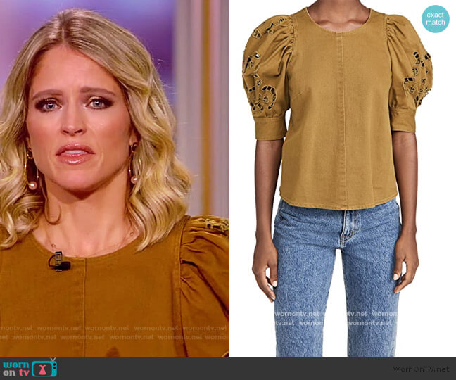 WornOnTV: Sara’s mustard denim eyelet top on The View | Sara Haines ...