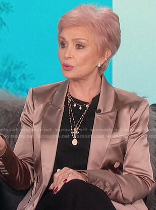 Sharon’s pink satin double breasted blazer on The Talk