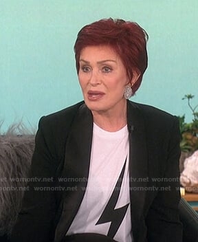 Sharon’s white lightning bolt print tee on The Talk