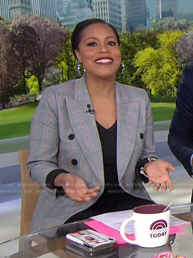 Sheinelle’s grey plaid double breasted blazer on Today