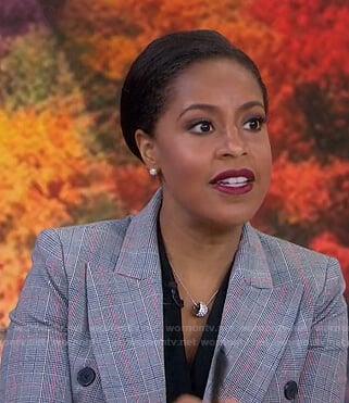 Sheinelle’s grey plaid double breasted blazer on Today