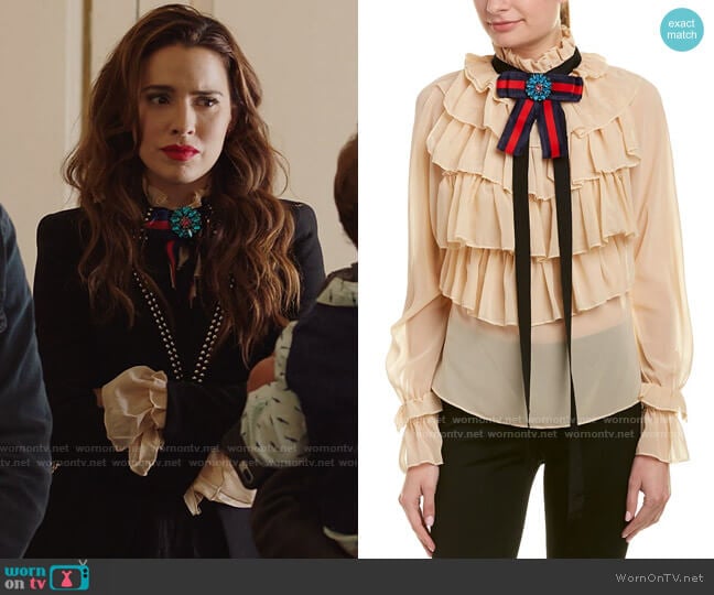 Sipaiya Bow Blouse worn by Ginger Sweet (Melia Kreiling) on Filthy Rich