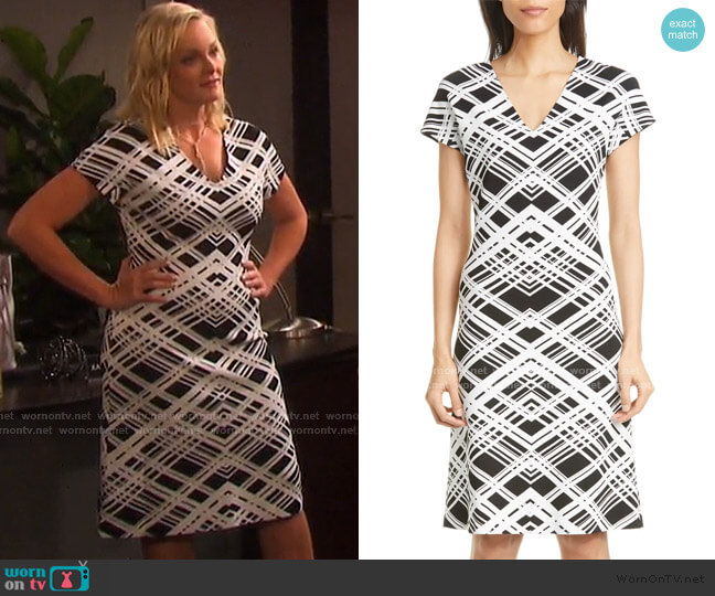 Architectural Grid Jacquard Knit Dress by St. John worn by Belle Brady (Martha Madison) on Days of our Lives