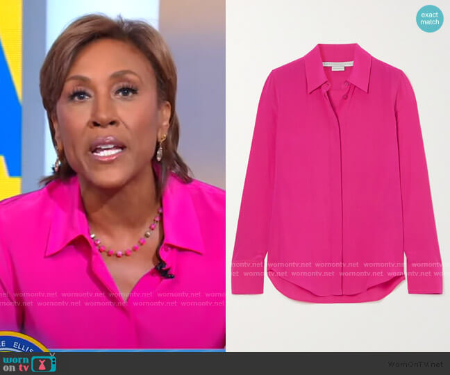 WornOnTV: Robin’s pink shirt and colorblock pleated skirt on Good ...