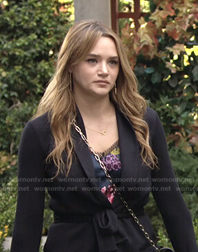 Summer’s navy wrap blazer on The Young and the Restless