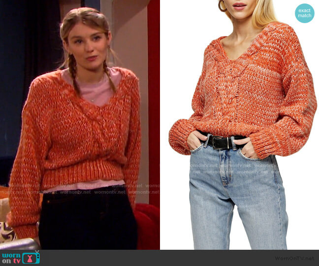 Central Cable Sweater by Topshop worn by Alice Caroline Horton (Lindsay Arnold) on Days of our Lives