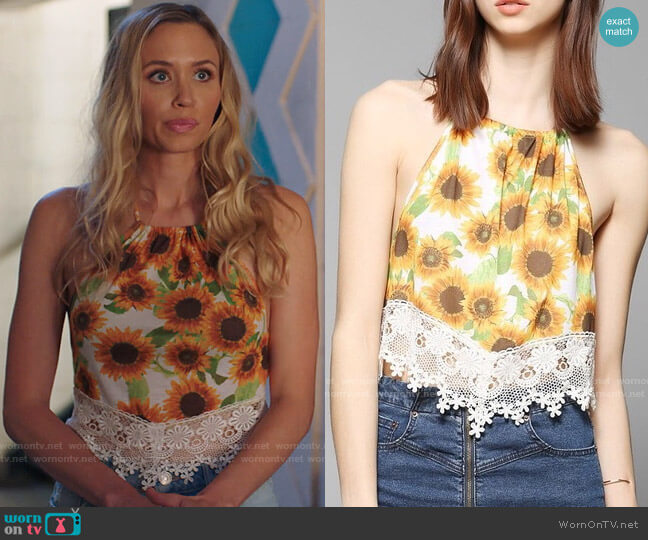 Urban Outfitters Tela Sunflower Halter Top worn by Rachel (Aqueela Zoll) on Filthy Rich
