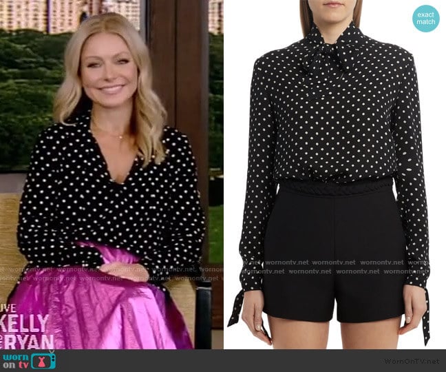 Polka Dot Silk Georgette Blouse by Valentino worn by Kelly Ripa on Live with Kelly and Mark